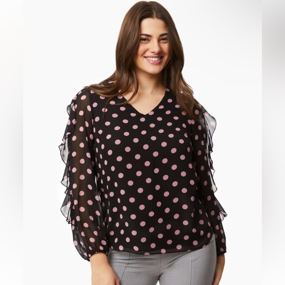 Laura | Black Polka Dot Ruffle Sleeve Long Sleeve Blouse 🖤 - Picture 2 of 14